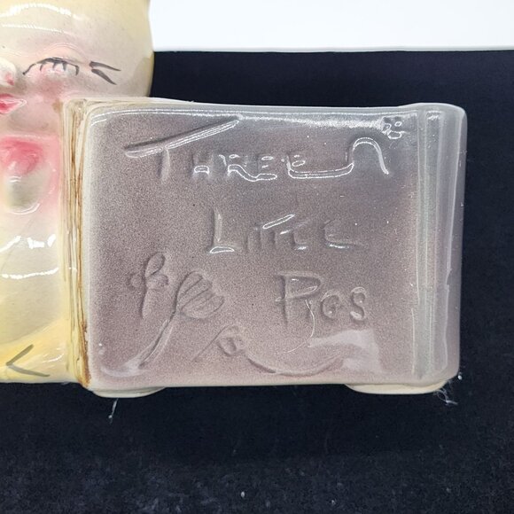 Shawnee Three Little Pigs Ceramic Planter Kitschy Vintage Closed Eyes - Picture 8 of 9